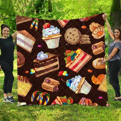 China Sweet Cake Macaron Pattern Anti-pilling Quilted Blanket Quilt Patchwork Throw Blankets Wholesale Dropship for sale