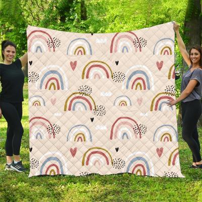 China Colorful Rainbow Pattern Anti-pilling Quilted Quilt Patchwork Blanket Throw Covers Wholesale Dropship for sale