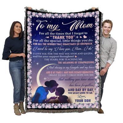 China Viable To My Mom Thank You Wholesale Woven Throw Woven Cotton Drop Shipping Blanket for sale