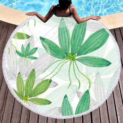 China Leaf Leave Round Disposable Beach Towel With Tassel Microfiber 100% Wholesale Drop Shipping for sale