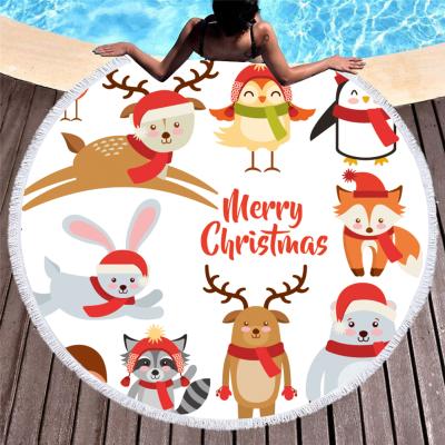 China Christmas Disposable Pattern Round Beach Towel With Tassel Microfiber 100% Wholesale Drop Shipping for sale