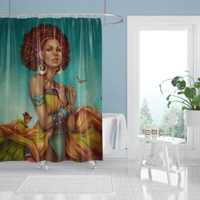 China Stocked African Girl Woman Shower Curtain Polyester Fabric Bath Curtain Waterproof With Hook For Bathroom Wholesale Dropshipping for sale