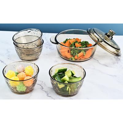 China High Quality Big Sale Borosilicate Glass Microwave Pot Microwave Stocked Heavy Duty Stocked Fruit And Vegetable Salad Glass Bowl Set for sale