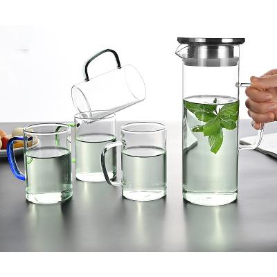 China Sustainable Pitcher Portable Glass Water Kettle Heat Resistant Drink Set Water Jug With Stainless Steel Lid for sale