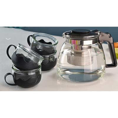 China New Viable Glass Teapot 5 Pcs Glass Teapot High Performance Pitcher Set With Strainer for sale