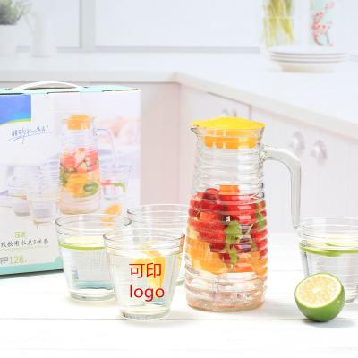 China 860ML Large Capacity Household Hot Cold Water Ripple Glassware Set Drinking Pitcher and Glass Set for sale