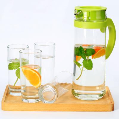 China Household Stocked Summer Large Capacity Transparent Cold Water Cup 5-Piece Set Glass Pitcher With Lid for sale