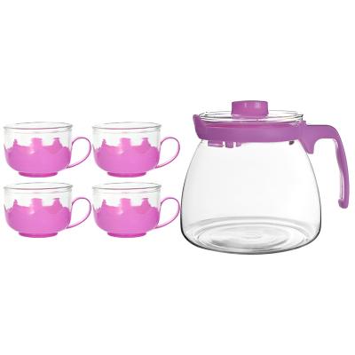 China 5 Pcs Thickened Glass Kettle Stocked Hot Cold Water Kettle Cup Set Jug And Glass Gift Sets for sale