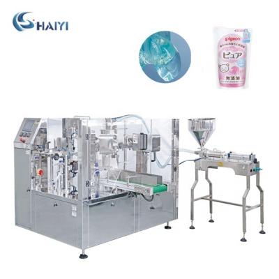 China Automatic Rotary Shaped Food Bag Hand Wash Gel Shampoo Pouch Liquid Soap Filling Packing Machine for sale