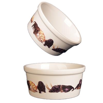 China 7 Inch Sustainable Ceramic Pet Bowl With Deceration for sale