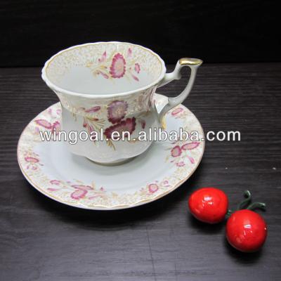 China Fancy Viable Ceramic Flower Decal Coffee Cup and Saucer for sale