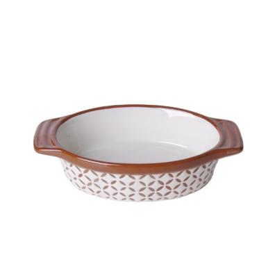 China Sustainable High Quality Porcelain Baking Dish Oval Dish With Ear for sale