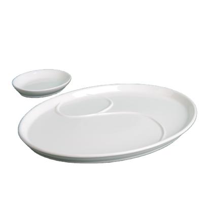 China Sustainable Ceramic Solid White Oval Chip And Dip Easy Set for sale