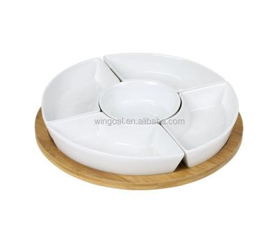 China Sustainable Food Safe Ceramic Snack Dishes With Bamboo Tray for sale