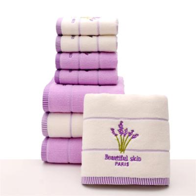 China Machine Embroidery Lavender Cotton Washable Towel Set Face Towels Bath Towel for sale