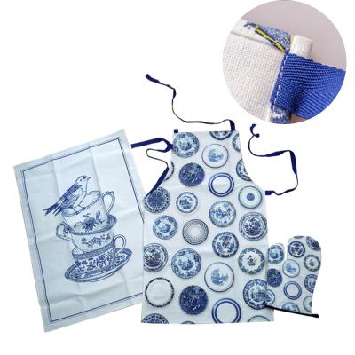 China Reusable 3pcs Kitchen Set Kitchen Tea Towel Oven Mitt and Apron for sale