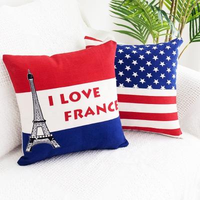 China Home Style Decor Anti-Static Nordic Cushion Cover Custom Cotton Pillow Case With Tower And Iron Flag Design for sale