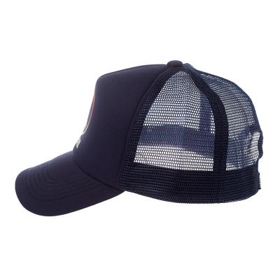 China Cheap Custom Embroidery COMMON LOGO Sponge Mesh Hat 5 Panel Trucker Cap for sale