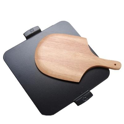 China Wholesale Disposable Square Glazed Pizza Stone Handles Pizza Tools Black Ceramic And Cordierite 9