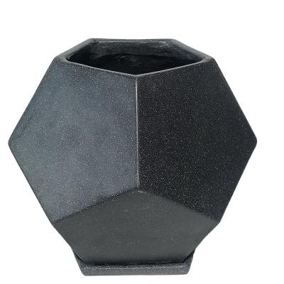 China Minimalist Fiber Clay Polygon Flower Pot with Saucer for sale