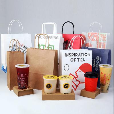 China Hot Selling Recycled Brown Food Paper Coffee Tote Bag White Materials Product Kraft Paper Bag for sale