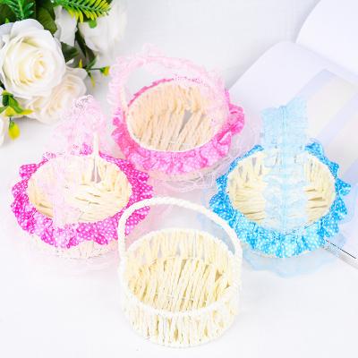 China Sustainable Flower Weaving Small Plastic Rattan Mini Flower Basket Packing Woven Wickerwork Art Decoration Basket for sale