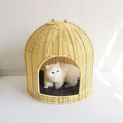 China Wholesale Viable Follow Four Seasons Rattan Woven Waterproof General Dog Nest Cat Nest Pet Bed Beige for sale