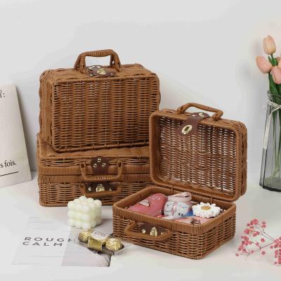 China Sustainable Vintage Countryside Rattan Suitcase Women Bags Handbag Storage Box Bamboo Straw Bag for sale