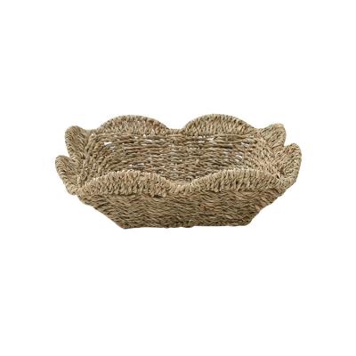 China Viable Wholesale Flower Shaped Fruit Snack Straw Basket Household Living Room Lace Straw Basket Rattan Desktop Storage Box for sale