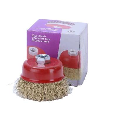 China Solid Industrial Stainless Steel Wire Arezzo Cup Brush 12500 RPM Para Cepillo Base Dientes Stainless Brass Wheel Crimped Steel Wire Brushes for sale