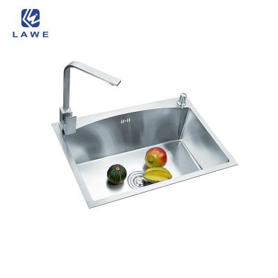 China Faucetless Curved Side 304 Stainless Steel Handmade Kitchen Sinks With Drainer For Cabinet Single Bowl Handmade Sink for sale