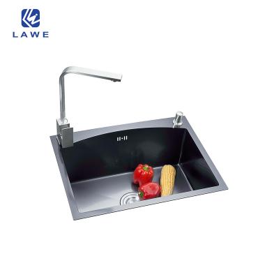 China Without Faucet Black Curved Shaped 304 Stainless Steel Handmade Kitchen Sinks With Single Drainer Handmade Sink for sale