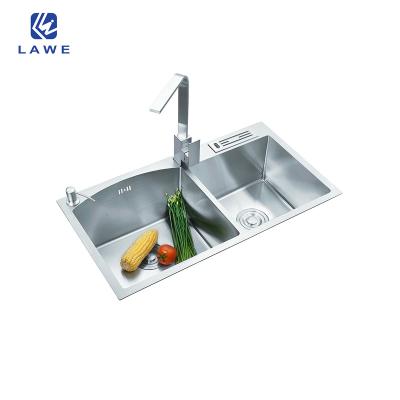 China Without Faucet New Design Doble Bowls Sink With Faucet Kitchen Sink With High End Handmade Stainless Steel Drainer Sink for sale