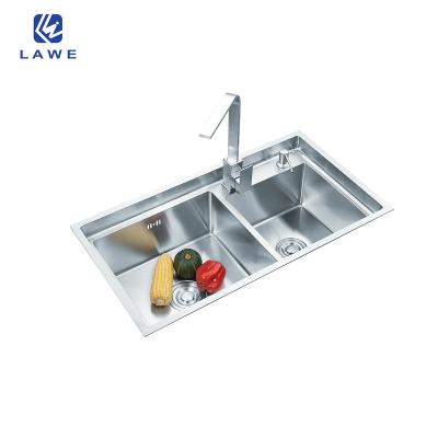 China Without faucet double bowl sink with faucet and soap dispenser sink low price handmade kitchen sink for sale