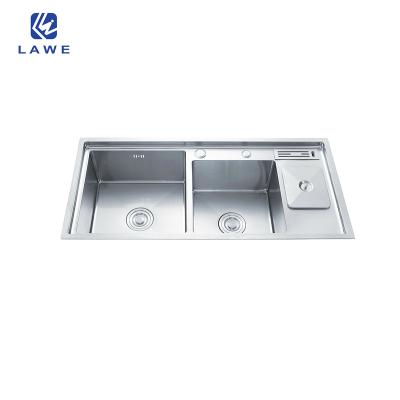 China Without Faucet Special Design Doble Bowls With Board Kitchen Sink With Stainless Steel Drainer High End Handmade Sink for sale