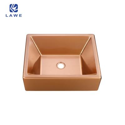 China Contemporary Small Size Room Saving Large Capacity Single Square Sink For Bathroom Use Handmade Technology Gold Bathroom Sink for sale