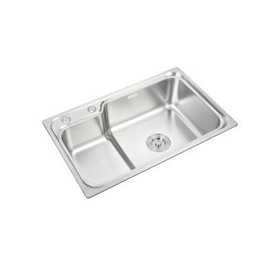 China Without Faucet Thru Step Design 75cm Pressing Kitchen Sinks With Two Holes Satin Finish Kitchen Sink for sale