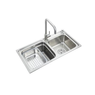 China With Faucet Installation DoubleSmall Bowl and Drain Basket Large Capacity Laundry Sink Top Mounted Kitchen Sinks for sale