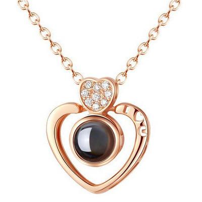 China TRENDY Elk Heart Around Projection Pendant Necklace For Women Valentine Gift 100 Languages ​​Memory Necklaces Jewelry I Love You for sale