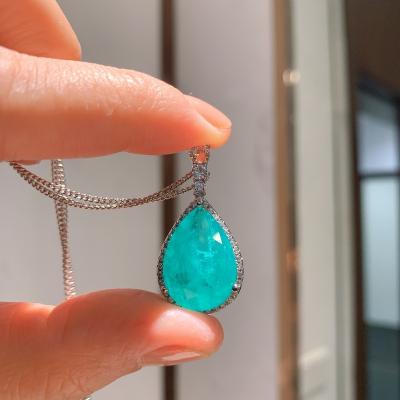 China Fashionable Danyang S925 Silver Color Needle Treasure Necklace Female Paraiba Ring Earring Pendant Three Piece Set for sale