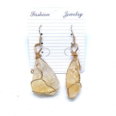 China TRENDY Hand Twisted Wire Earrings Stone Winding Crystal Earrings Natural Stone Earrings For Women Fashion Jewelry for sale