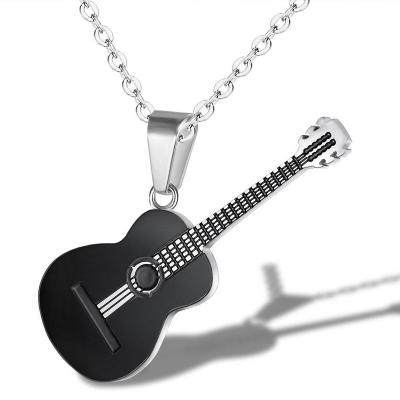 China TRENDY Gold Silver Guitar Stainless Steel Fashion Pendant Necklace For Men Friends Jewelry Wholesale for sale