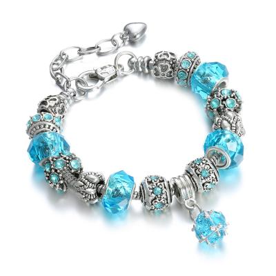 China Fashion Glass Bead Alloy Bracelet Trendy Design DIY Beaded Big Hole Bead Bracelet For Women for sale