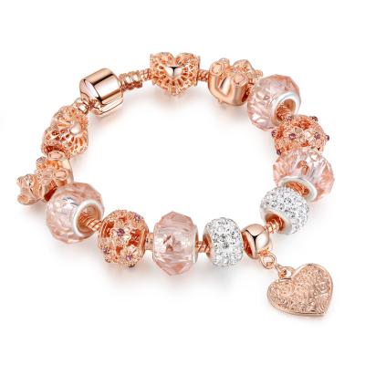 China Austrian Trendy Crystal Bead Charm DIY Rose Gold Animal Bear Love Factory Heart Charm Bangle Bracelet for Women for sale