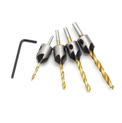 China Factory Wholesale 4Pcs 3-6mm TiN Coated Round Shank Woodworking Drill Bit Wood Working Set for sale