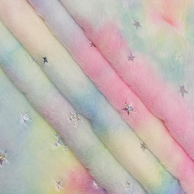 China Rainbow Color Soft Tie Dyed Faux Rabbit Fur Shorts Iridescence Plush Fabric for sale