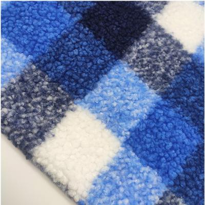 China Soft Blue White 100% Polyester Sherpa Fleece Fabric For Fall/Winter Coat Earflap Scarf for sale