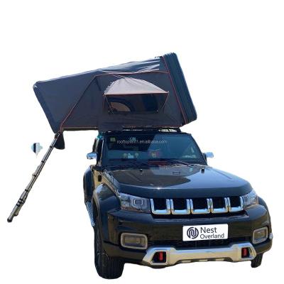 China Original Factory 3 Person Double Layer Semi-automatic Cotton 280g Canvas 1-3 Person Car Roof Top Roof Top Tent Straight Bracing Type for sale