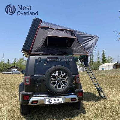 China Cheap factory price 2000-3000 mm roof car hard top road semi-automatic camping rooftop tent straight bracing type for sale