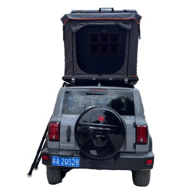 China Straight Tying Type New Single Layer Camping Hard Shell Roof Top Rooftop Tent Aluminum OEM Family Tent Car for sale